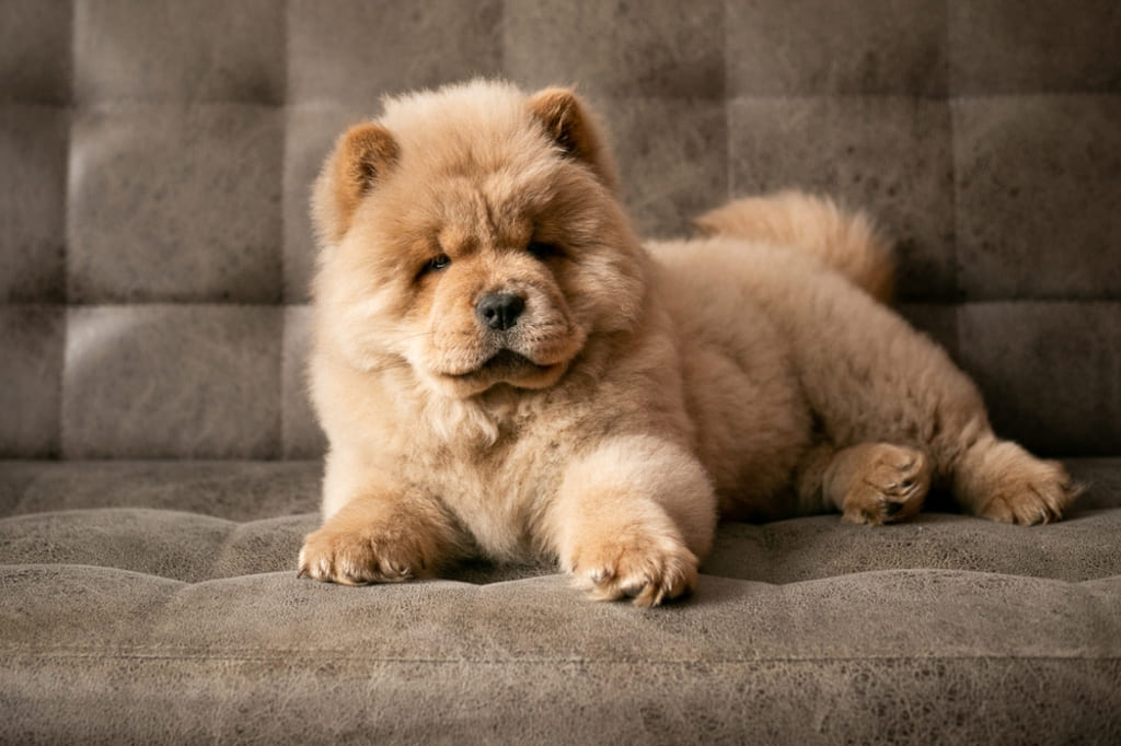 Chow Chow Dog Sitting on a Sofa