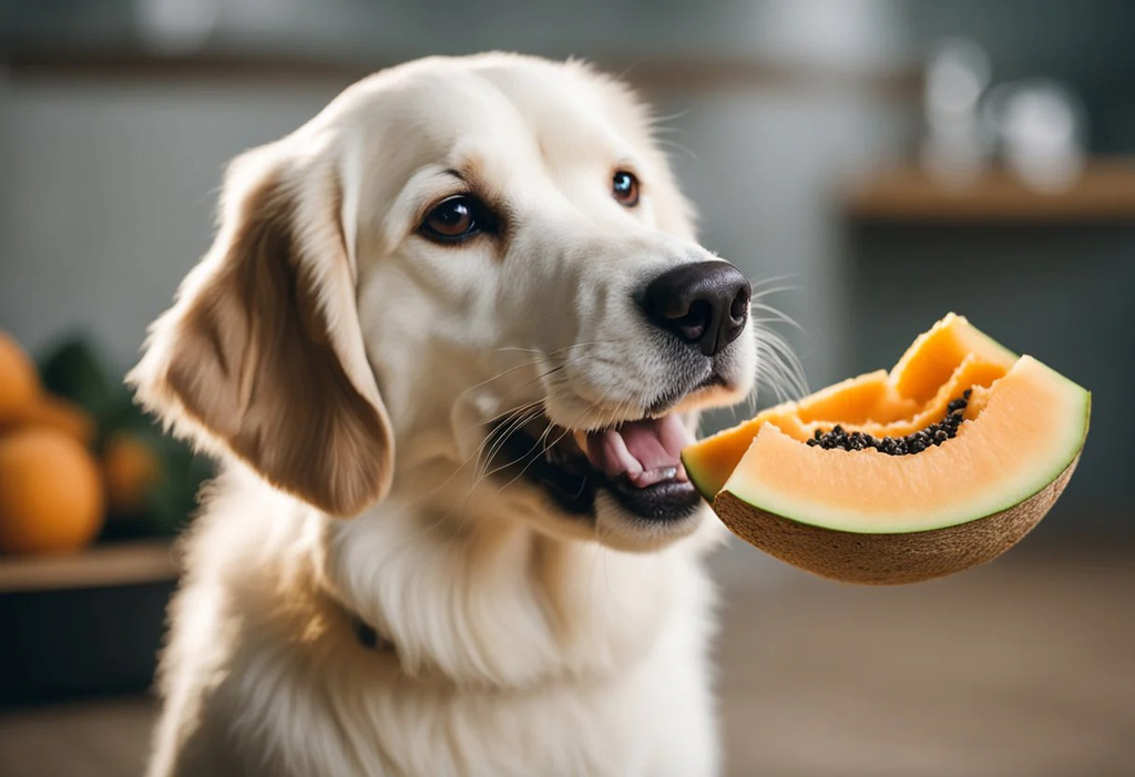Dog Trying to Eat Cantaloupe